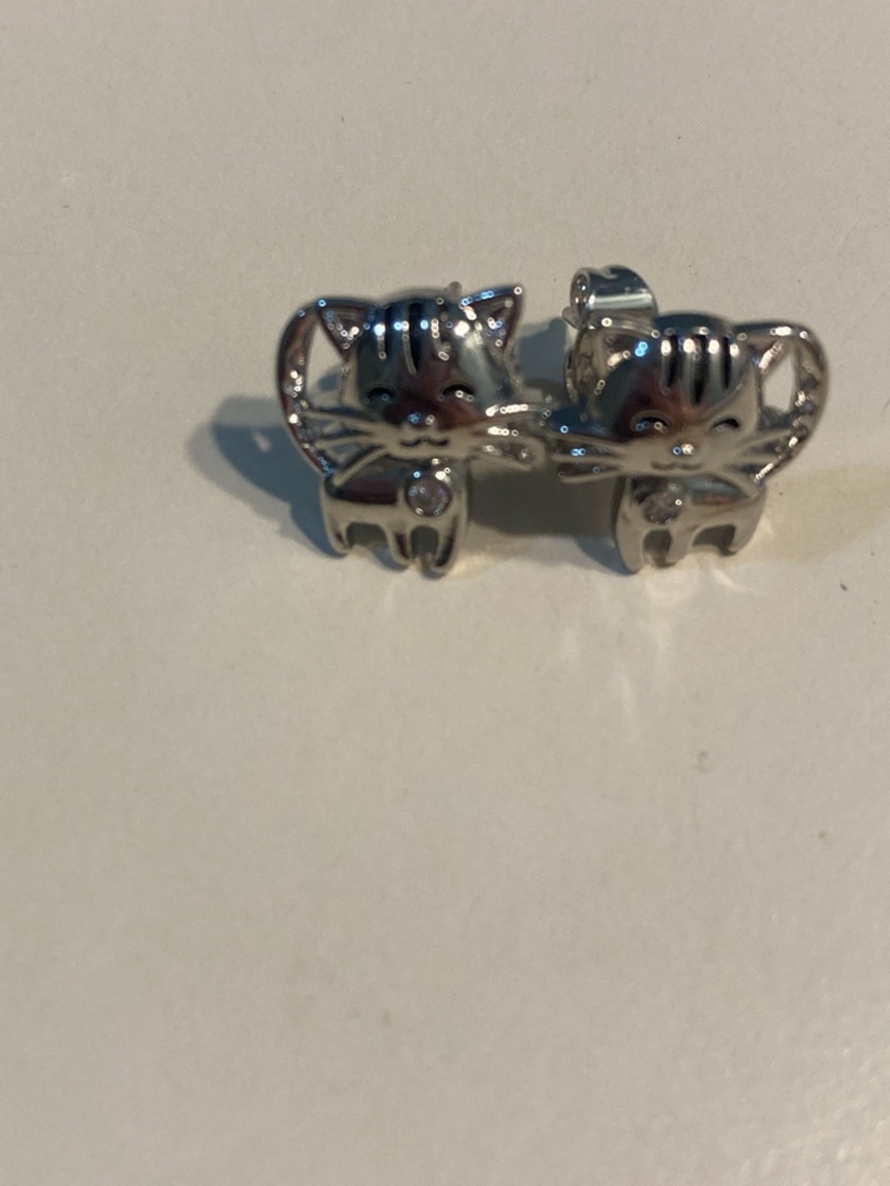 Cute silver plated kitty studs